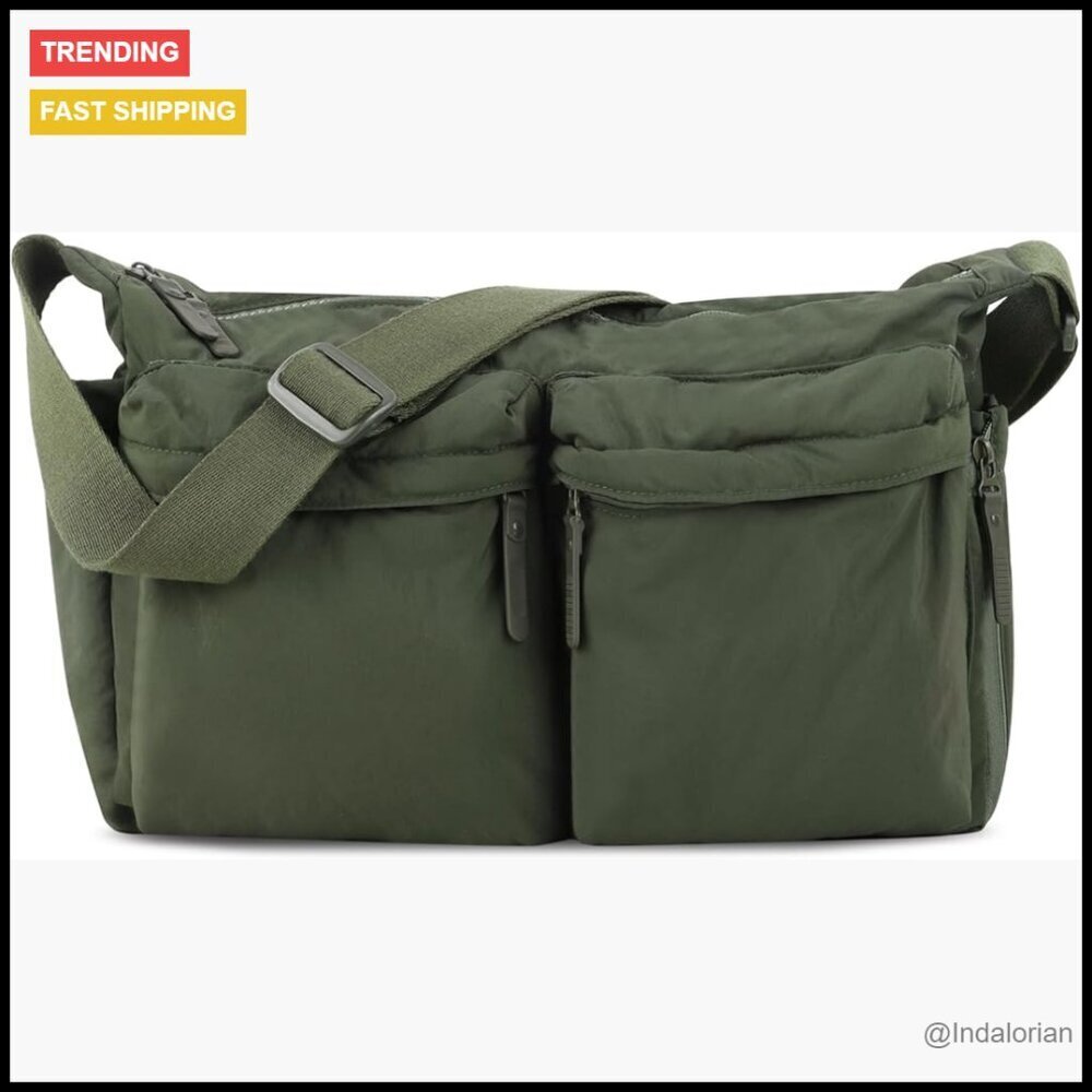 Large Nylon Messenger Bag Lightweight Crossbody Tote for Laptop School Work